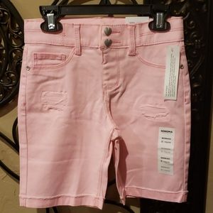 Girls Pink Distressed Bermuda Shorts
